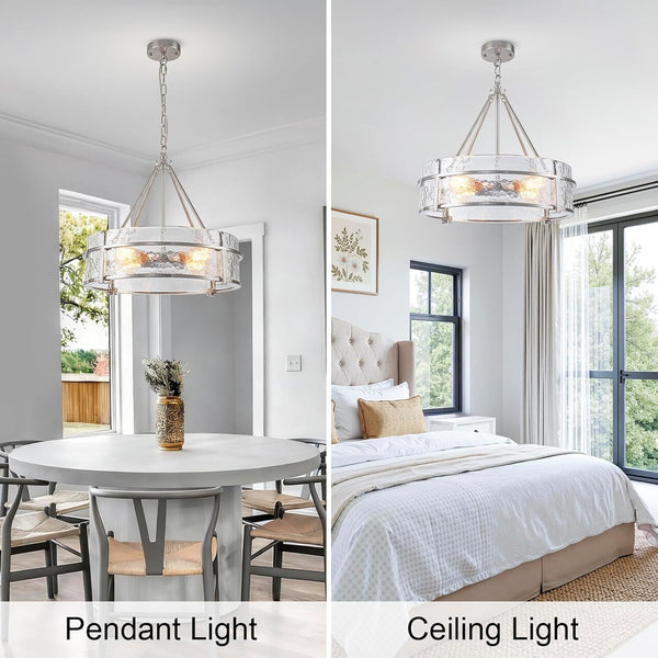 20.47" Modern Glass Chandelier for Dining Room, Brushed Nickel Textured4