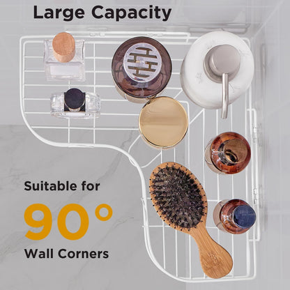 Corner Shower Caddy, 2 Pack Adhesive Shower Corner Organizer Shelves, No Drilling Stainless Steel Shower Storage Rack for Bathroom, Dorm and Kitchen, White2