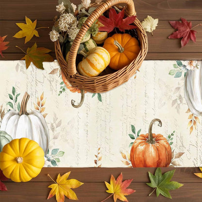 Fall Table Runner 13X90 Inches Long Thanksgiving Sage Green Pumpkin Runner for Table Floral Autumn Eucalyptus Leaves Table Runners Cotton Linen Dresser Scarf for Kitchen Coffee Dining Holiday Party3