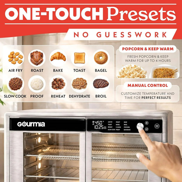 French Door Air Fryer Oven - 37 Qt Large Capacity Convection Toaster Oven, Fryforce 360°, Digital Display, 12 Cooking Presets, Dehydrate, Fits 13” Pizza, Dishwasher-Safe, Stainless Steel2