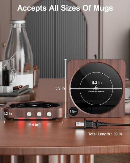 Coffee Mug Warmer for Desk, Candle Warmer Plate, 12H Timer, Wood | Fast Heating to 176°F, LED Display, Color-Coded Lights, Temperature Memory, 5.2-Inch Plate; Coffee Gifts6
