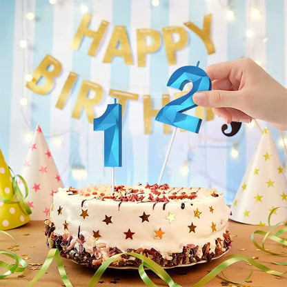 Number Birthday Candles(8 Candle Blue) 3D Diamond Shape Number Happy Birthday Cake Candles for Birthday Party Wedding Decoration Reunions Theme Party3