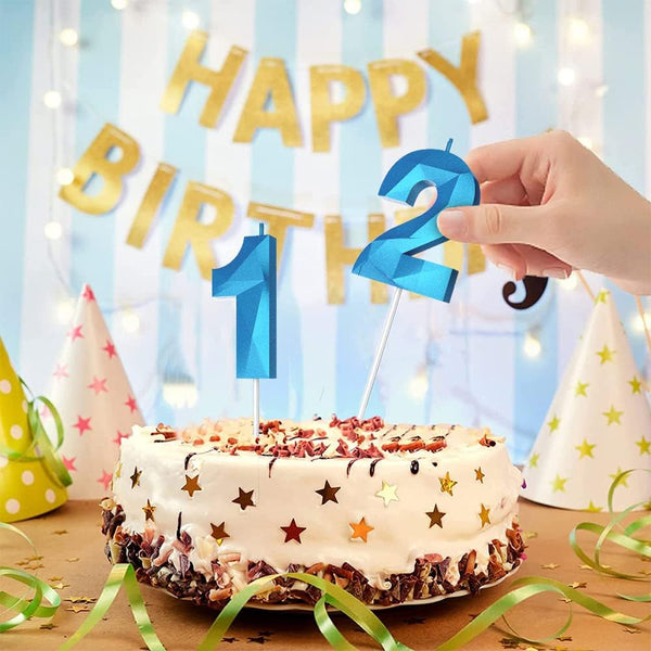 Number Birthday Candles(8 Candle Blue) 3D Diamond Shape Number Happy Birthday Cake Candles for Birthday Party Wedding Decoration Reunions Theme Party3