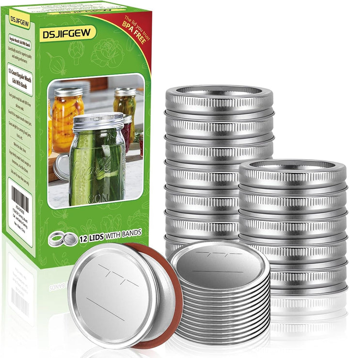 Canning Lids and Rings Regular Mouth, 24Pcs Split Type Metal Mason Jar Lids with Bands for Regular Mouth Ball, Kerr Jars - Food Grade with Silicone Airtight Seal Small Canning Lids (70Mm)