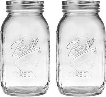 Regular Mouth 32-Ounces Mason Jar with Lids and Bands, Clear,(Pack of 2)1