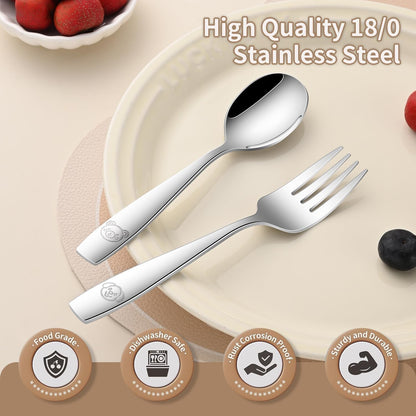 Toddler Eating Utensils Set,Set of 12 Food Grade Stainless Steel Silverware Sets for Kids,Dishwasher Safe Children Small Metal Spoons and Forks Flatware Sets4