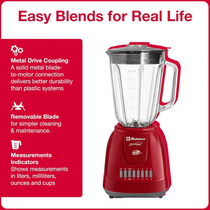 LKM-5970 VR Blender, Home and Kitchen Appliances, 500W Motor, 51 Oz | Glass Jar, 10-Speed, Blender for Smoothies, Milkshakes, Purees, 4 Stainless Steel Blades, Metal Coupling, Red, for Gifts7