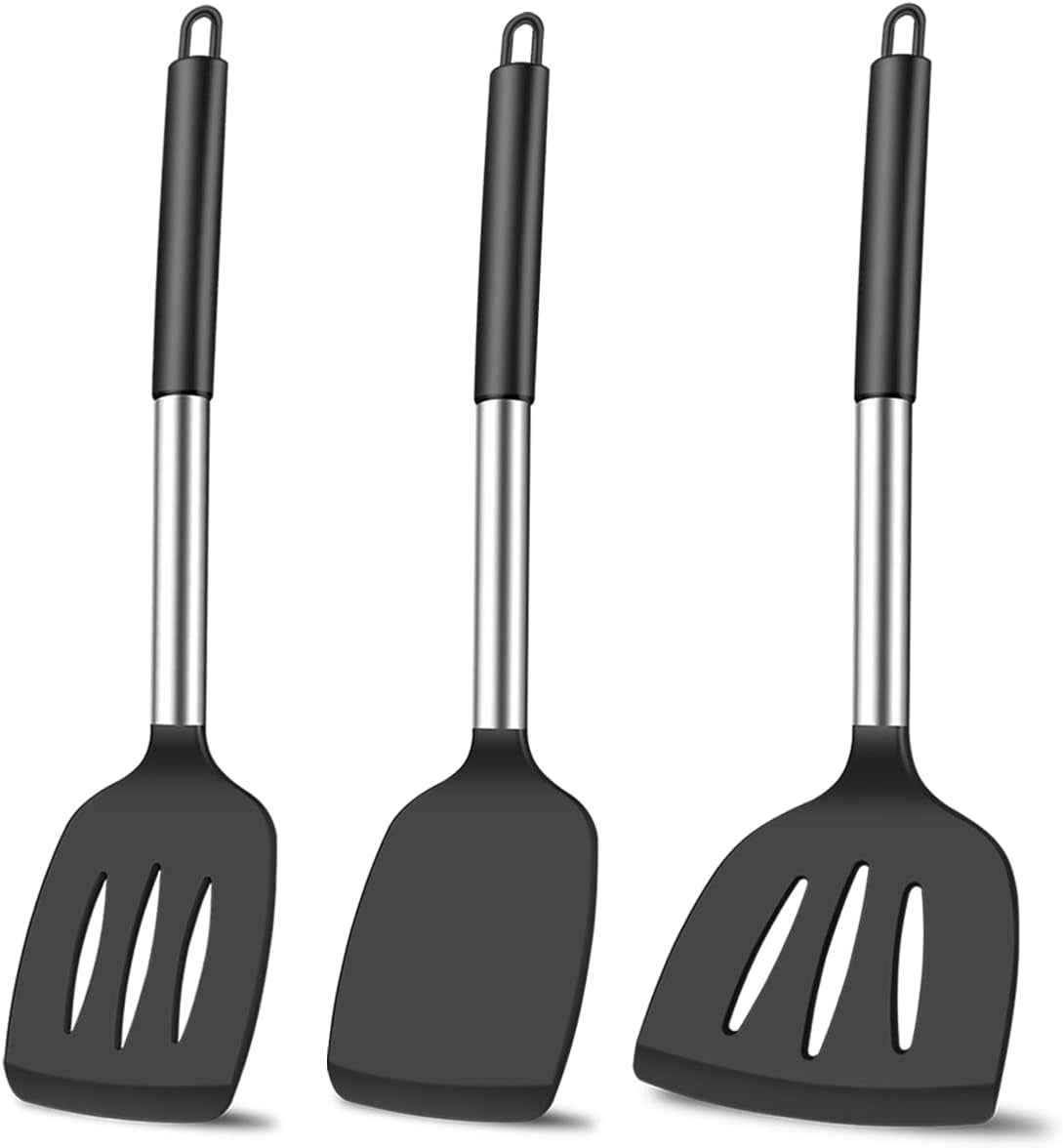 3pcs-silicone-spatula-set-heat-resistant-spatulas-for-nonstick-cookware-fish-turner-plastic-spatulas-rubber-wok-spatula-long-large-spatula-silicone-cooking-use-kitchen-utensils-set
