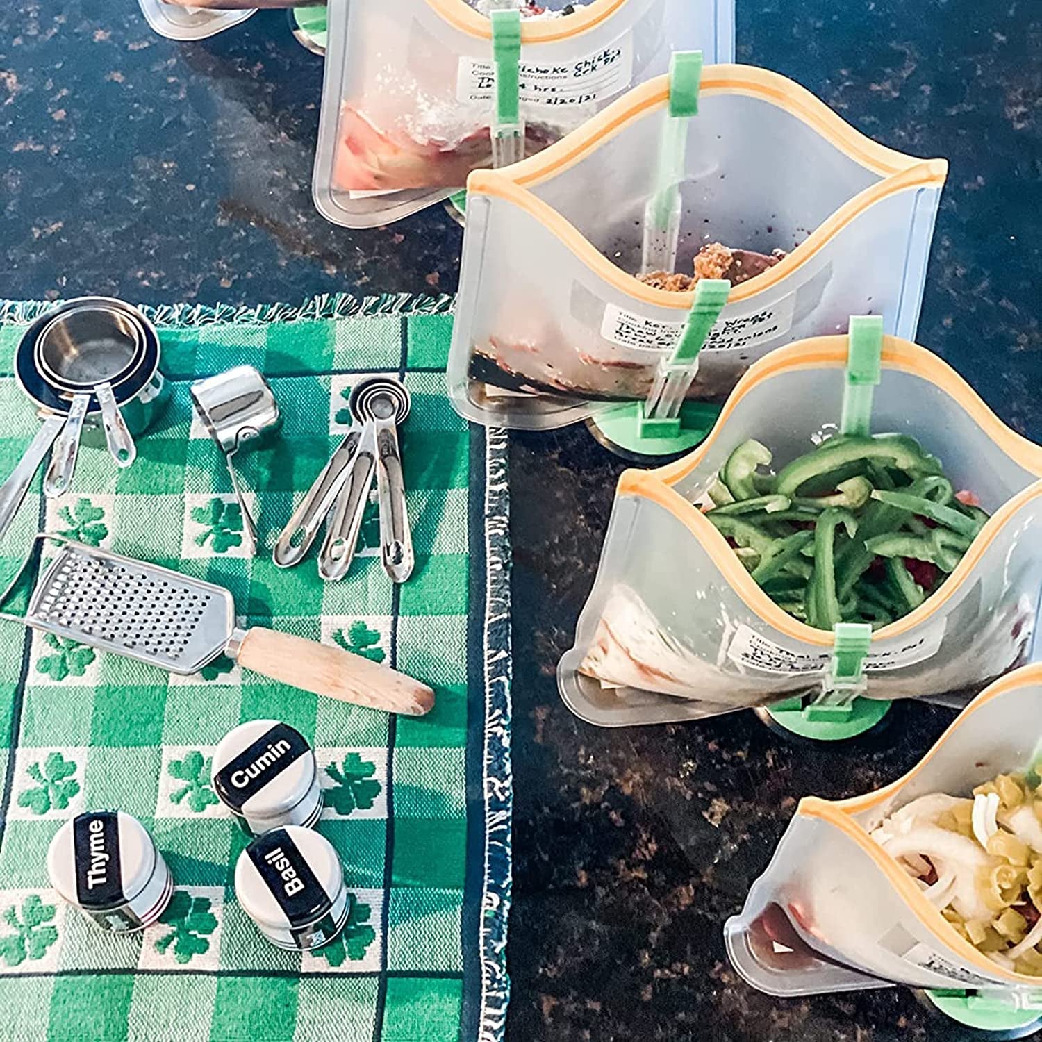 baggy-rack-holder-for-food-prep-ziplock-bag-meal-planning-plastic-freezer-bag-holders-stand-green-pack-of-4-4-pcs