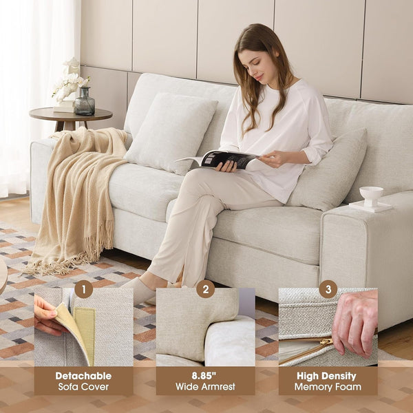 71.25" Chenille Loveseat Sofa, Beige, Modern Couch for Living Room3