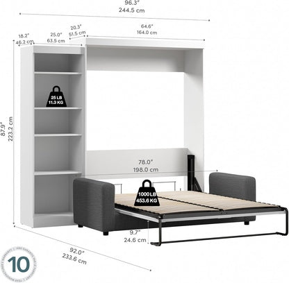 Queen Murphy Bed with Sofa, White, Pur, 96W3