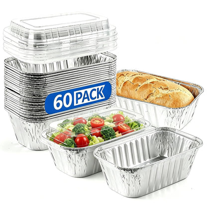 60 Pack Disposable Mini Aluminum Loaf Pans with Chear Lids,(6"X3.5"X2" )1 Lb Foil Loaf Pans,Disposable Aluminum Food Containers with Lids,Small Aluminum Tin Foil Baking Pan for Cakes, Bread, Meat1