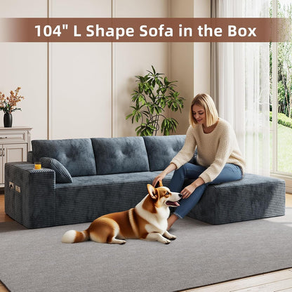 109" Boneless Couches for Living Room, Modular Sectional Sofa with Oversized Chaise, L-Shape Cloud Couch with Deep Seat (Dark Gray, Right Facing Chaise)3