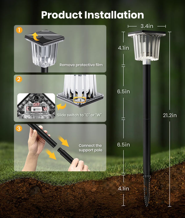 Solar Pathway Lights with Stakes, 8 Pack, Warm&Cool White, IP658