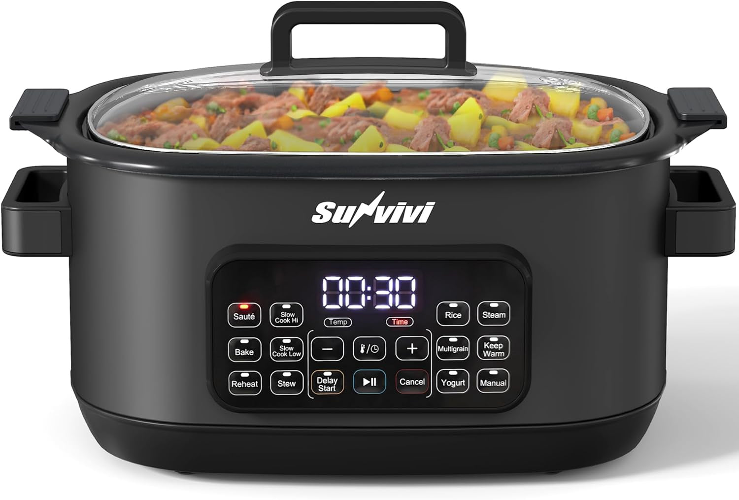 12-in-1-programmable-slow-cooker-6-5qt-with-timer-keep-warm-multicooker-with-timer-temp-control-dishwasher-safe-lid-removable-nonstick-crock-stainless-steel-rack-black