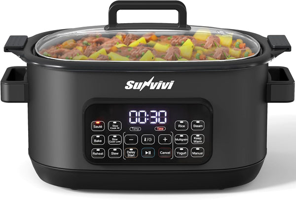 12-In-1 Programmable Slow Cooker 6.5QT with Timer & Keep Warm | Multicooker with Timer & Temp Control, Dishwasher Safe Lid & Removable Nonstick Crock, Stainless Steel Rack, Black1