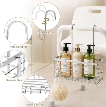 Hanging Shower Caddy, Multi-Slot Bathroom Storage Rack with Hooks, Accessory Organizer for Elderly, Seniors & Mobility Impaired Users4