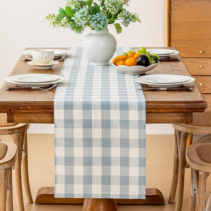 Blue Gingham Table Runner 13 X 90 Inches Long, Cotton Linen Farmhouse Checkered Kitchen Dining Table Decor for Home Party, Wrinkle Free1