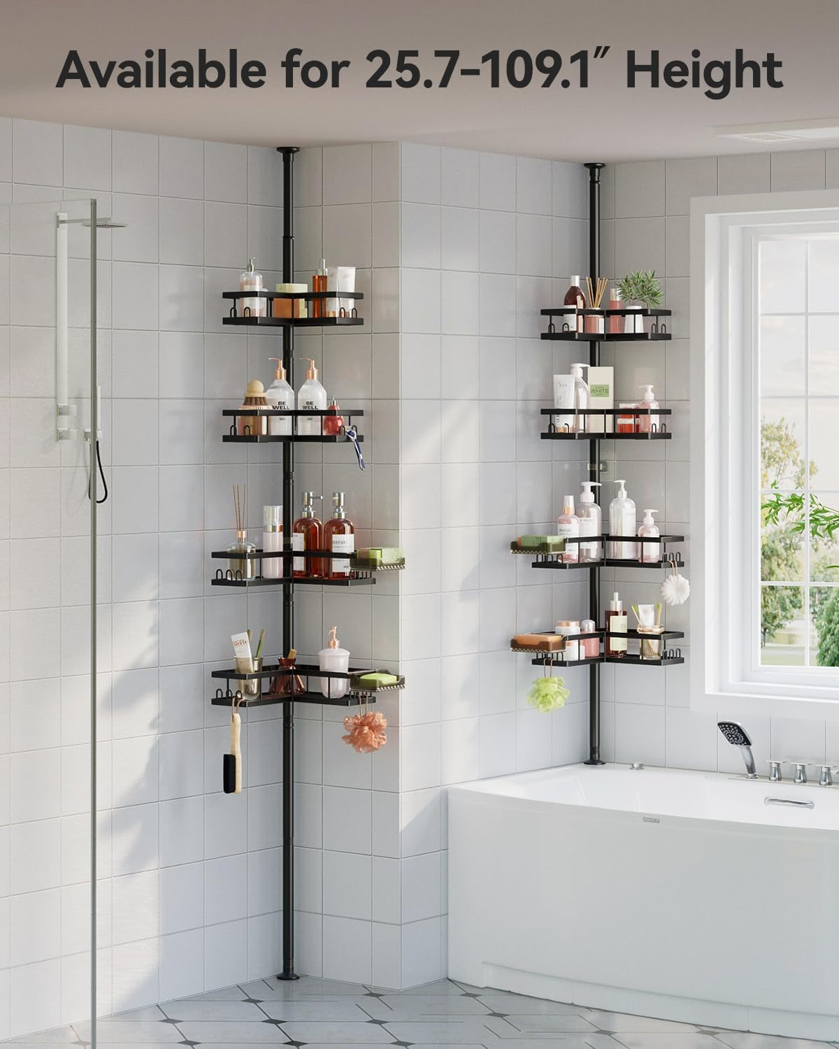 corner-shower-caddy-tension-pole-25-7-109-1in-adjustable-shower-shelves-rust-resistant-shower-organizer-no-drill-3-step-installation-bathroom-shelves-for-renters-family-black