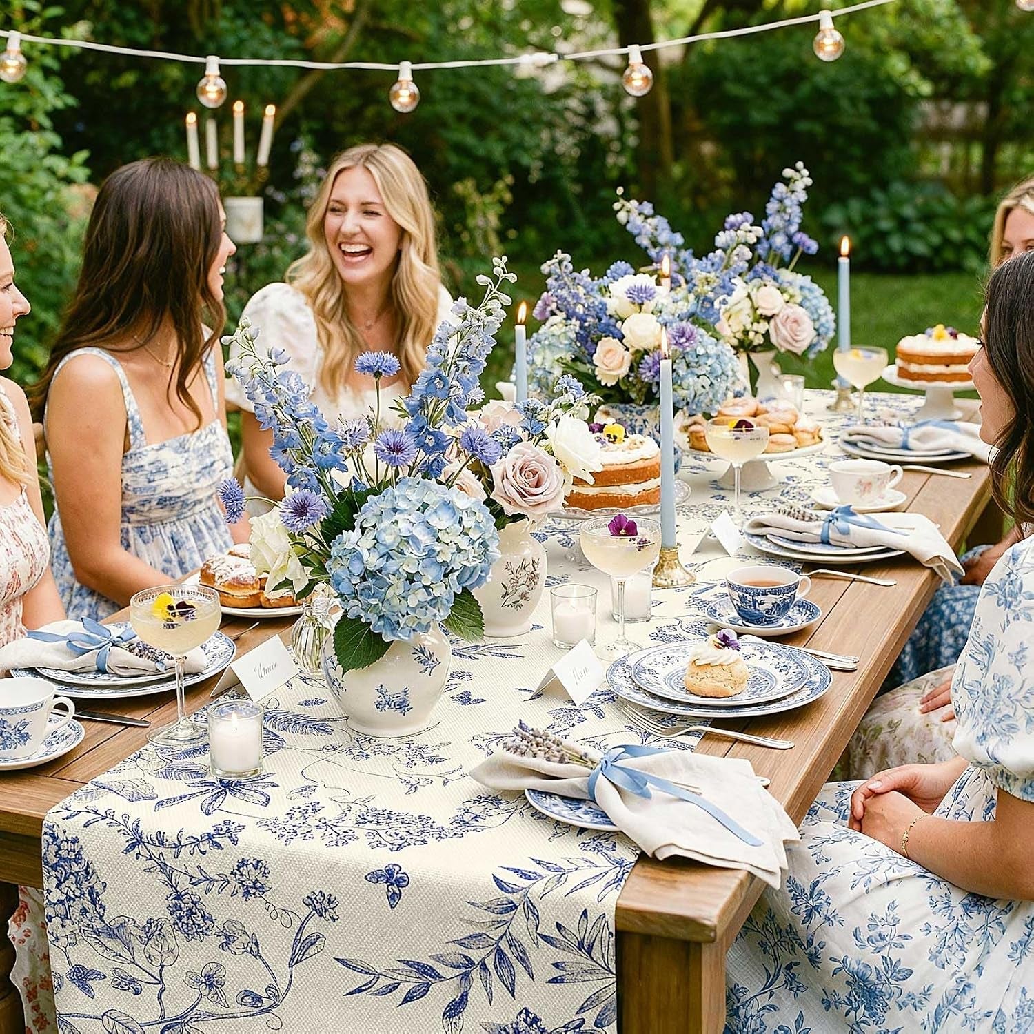 blue-floral-summer-table-runner-and-placemats-set-of-7-12-x-18-blue-and-white-chinoiserie-place-mats-13-x-72-flower-table-runner-for-holiday-baby-shower-party-kitchen-dining-decoration