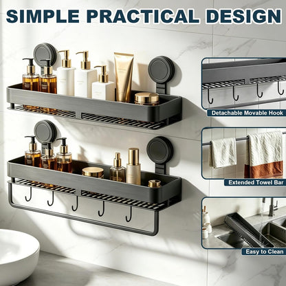 Shower Caddy Suction Cup 2 Pack with Hooks & Towel Rack, No Drilling5