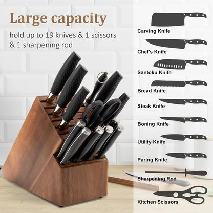 Knife Block for Kitchen Countertop - 20 Slot Universal Knife Holder with Acacia Wood, Large Knife Storage Organizer for Butcher Block, Knife Block Storage without Knives, Easy for Knife Set2