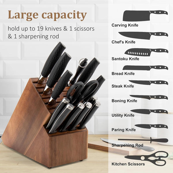 Knife Block for Kitchen Countertop - 20 Slot Universal Knife Holder with Acacia Wood, Large Knife Storage Organizer for Butcher Block, Knife Block Storage without Knives, Easy for Knife Set2