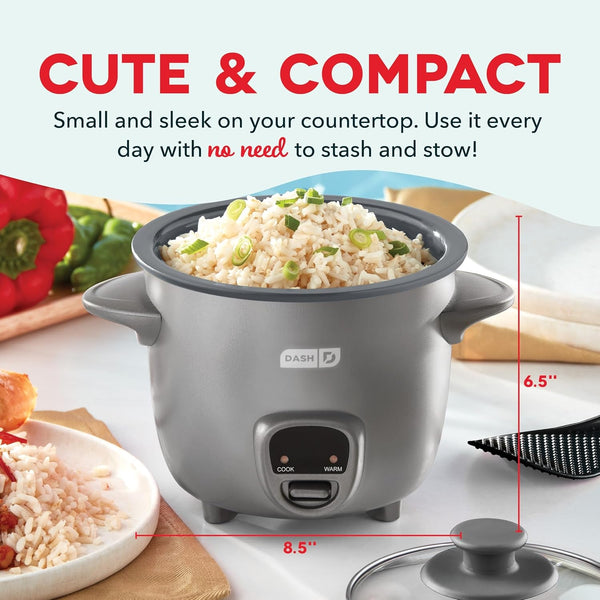 Mini Rice Cooker | Small Rice Maker, 2 Cups Cooked / 1 Cup Uncooked, Ceramic Nonstick Removable Pot, Keep Warm Function, Compact and Portable for Dorm, Travel, Single Serve, Graphite2