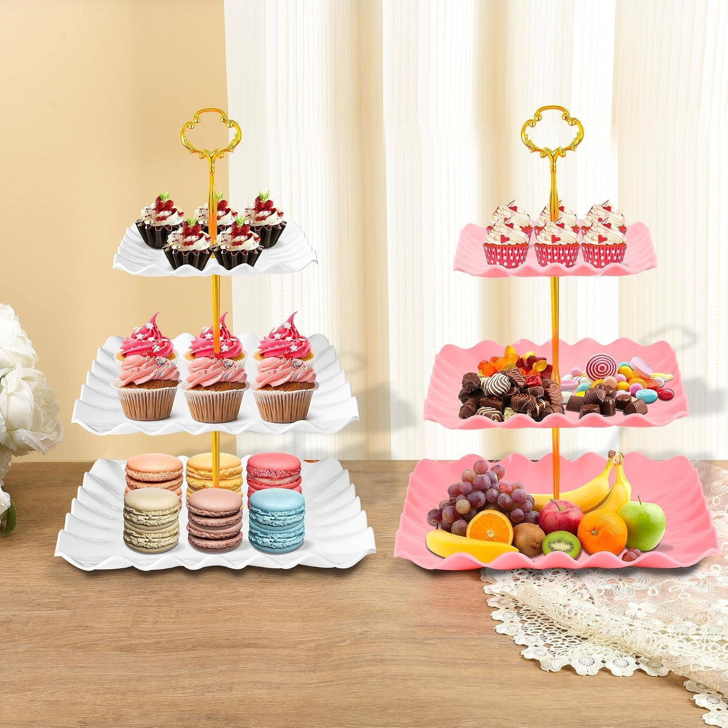 10-pack-dessert-table-display-set-4-three-tier-square-cupcake-stands-and-6-serving-trays-for-cakes-cupcakes-pastries-and-snacks-baby-shower-decorations-bridal-shower-birthday-wedding-party