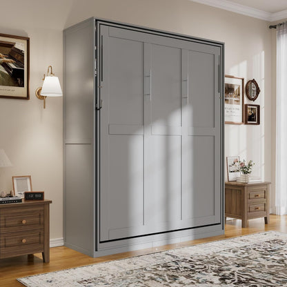 Rotating Queen Murphy Bed with Hidden Storage Racks, Space-Saving Multifunctional Wall Bed for Home Office & Small Rooms (Gray#62)4