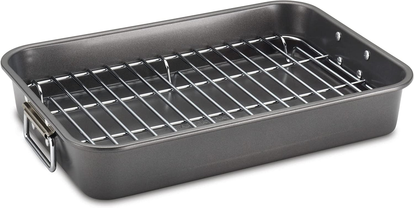 bakeware-nonstick-roaster-with-flat-rack-roasting-pan-with-rack-for-home-cooking-11-inch-x-15-inch-gray