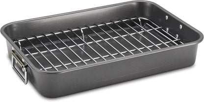 Bakeware Nonstick Roaster with Flat Rack, Roasting Pan with Rack for Home Cooking, 11-Inch X 15-Inch, Gray14
