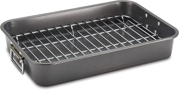 Bakeware Nonstick Roaster with Flat Rack, Roasting Pan with Rack for Home Cooking, 11-Inch X 15-Inch, Gray14