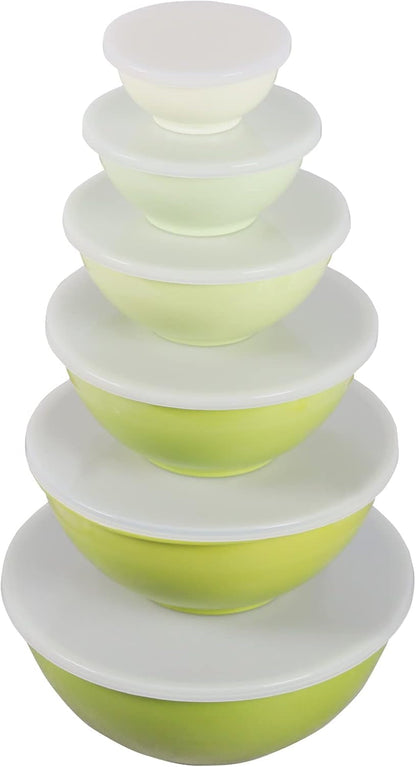Melamine Mixing Bowls with Lids - 12 Piece Nesting Bowls Set 6 Bowls and 6 Lids, Mixing Bowl Set (Green Ombre)2