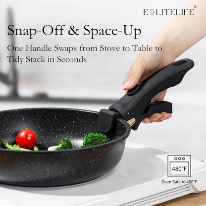 Nonstick Ceramic Frying Pans Skillets Set with Lids & Detachable Handle, Non-Toxic Egg Omelette Kitchen Cooking Pans Compatible with All Stovetops, PTFE & PFOA Free, Black, 7-Piece3