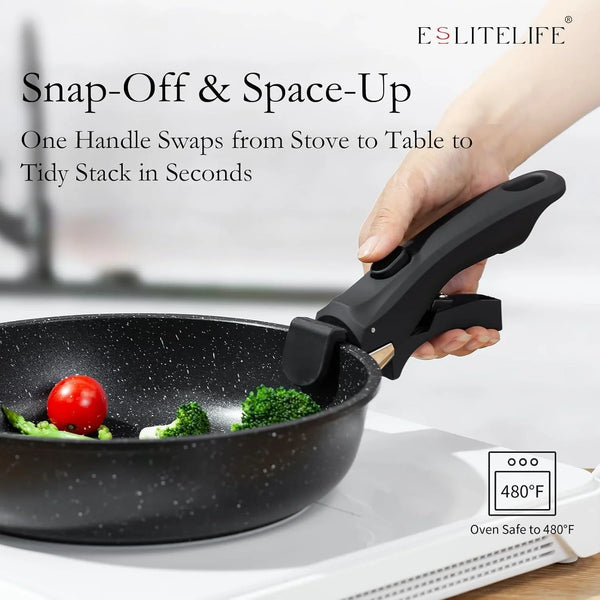 Nonstick Ceramic Frying Pans Skillets Set with Lids & Detachable Handle, Non-Toxic Egg Omelette Kitchen Cooking Pans Compatible with All Stovetops, PTFE & PFOA Free, Black, 7-Piece3