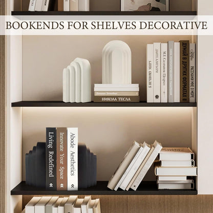 Book Ends for Heavy Books, Resin Decorative Bookends, Heavy Duty Book End for Shelves, Book Stopper for Shelves, Modern Home Decor Aesthetic Book Ends, Layered Arch Design Set of 2(Cream White)7