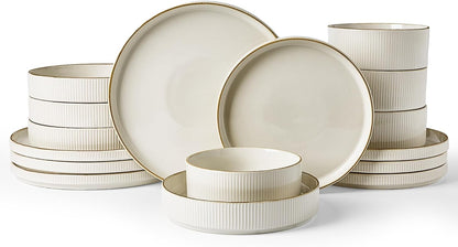 Star Stoneware Dinnerware Sets with Pasta Bowls, 16Pc Dishes for 41
