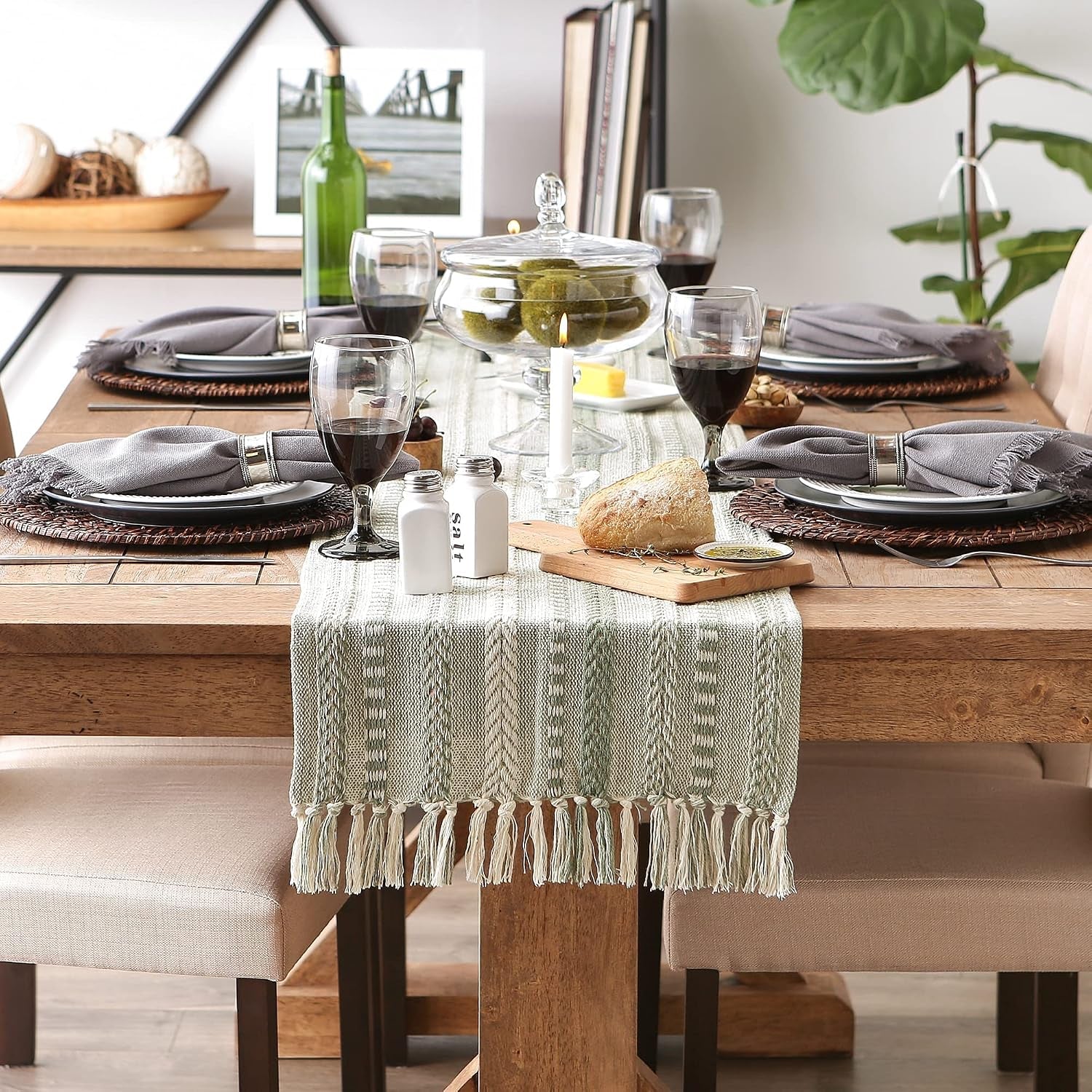 farmhouse-braided-stripe-table-runner-collection-15x72-15x77-fringe-included-artichoke-green