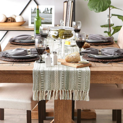 Farmhouse Braided Stripe Table Runner Collection, 15X72 (15X77, Fringe Included), Artichoke Green6
