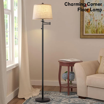 Dimmer LED Floor Lamp,Tall Standing Lamp with Swing Arm,Black Lamp with Dimmer LED Bulb,Elegant Floor Lamp for Living Rooms & Bedroom (Black)5
