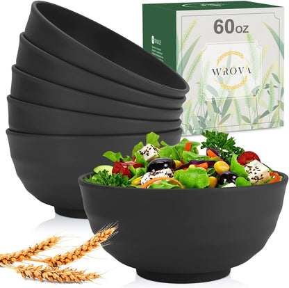 Wheat Straw Bowls Set 60 OZ Unbreakable Large Cereal Bowls Set of 6 Microwave and Dishwasher Safe Bowls Big Bowls for Camping and Picnic BPA Free Soup Bowl for Serving Oatmeal and Salad. Black1