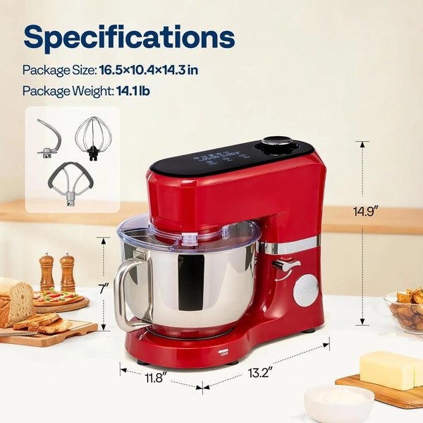 Stand Mixer with Dough Proofing, 6-Quart Tilt-Head Mixer, Red | One-Touch Programs, Adjustable Temperature & Time, Flex Edge Beater, Dough Hook, Whisk, Stainless Steel Bowl, Splash Guard7