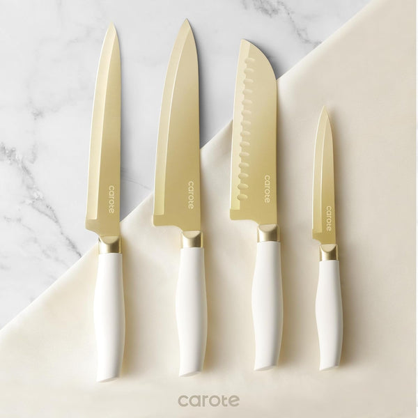 Kitchen Knife Set, 6 Gold Knives with 6 Blade Guards, 12-Piece | Stainless Steel Blades, Ceramic Nonstick Coating, Long-Lasting Sharpness, Rust-Resistant, Non-Slip, Dishwasher Safe8