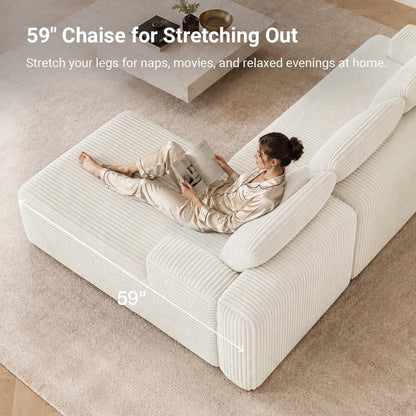 Modular Sectional Sofa, Boneless Couches for Living Room with Individually Wrapped Coil Support, No Assembly Required, Corduroy Fabric (Cream, 93" L-Shape Left Chaise)9