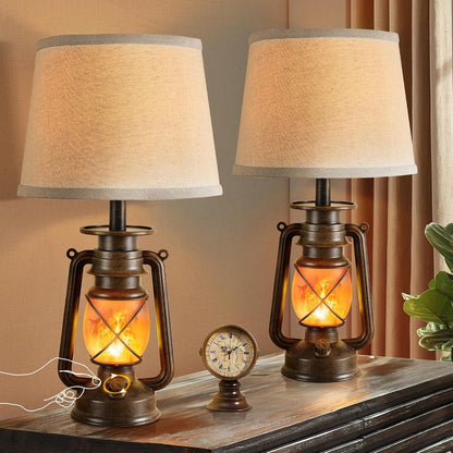18.72" LED Vintage Lantern Flickering Flame Table Lamps Set of 21