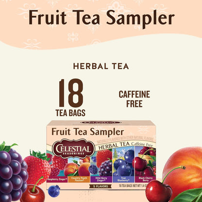 Fruit Tea Sampler Herbal Tea Variety Pack, Caffeine Free, 18 Tea Bags per Box2