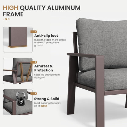 Aluminum Patio Furniture Set 5 Pieces Modern Patio Conversation Sets for Porch, Deck, Garden, 7-Seat Outdoor Furniture Metal Sofa Set with 4" Water-Resistant Cushion & Coffee Table,Gray3