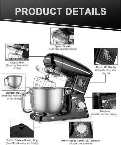 Electric Stand Mixer with LED Display & Timer 6.5QT Bowl Stainless Steel, 1350W 6-Speeds Kitchen Stand up Mixer for Baking Cakes Cookie Bread Salad Food with Egg Whisk, Dough Hook, Beater9