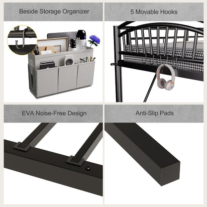 Metal Loft Bed Twin Size, Heavy Duty Loft Bed with Bedside Caddy, EVA Anti-Slip Ladder with Sturdy Guardrails, Space-Saving Twin Size Loft Bed for Teens & Adults for Bedroom Dorm (Black)5